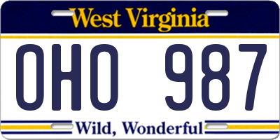 WV license plate OHO987