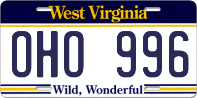 WV license plate OHO996
