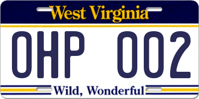 WV license plate OHP002