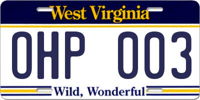 WV license plate OHP003
