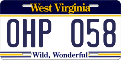 WV license plate OHP058