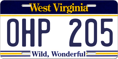 WV license plate OHP205
