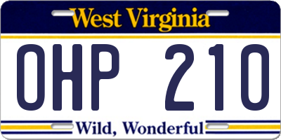 WV license plate OHP210