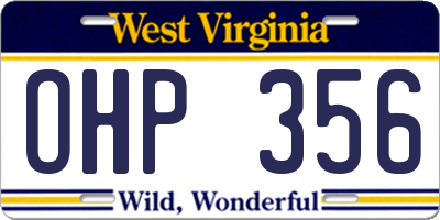 WV license plate OHP356