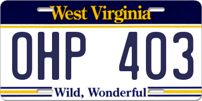 WV license plate OHP403