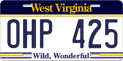 WV license plate OHP425