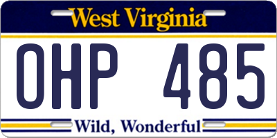 WV license plate OHP485