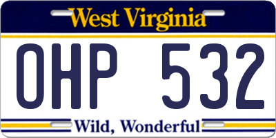 WV license plate OHP532