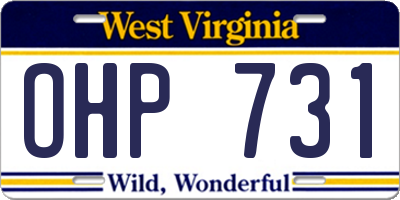 WV license plate OHP731