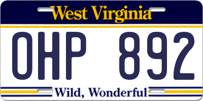WV license plate OHP892