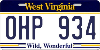 WV license plate OHP934