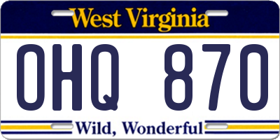 WV license plate OHQ870