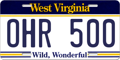WV license plate OHR500