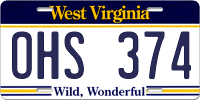 WV license plate OHS374