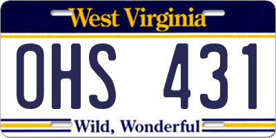 WV license plate OHS431