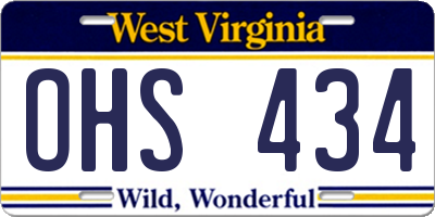WV license plate OHS434