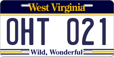 WV license plate OHT021