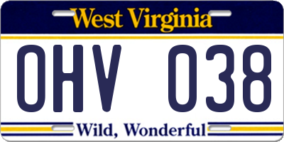 WV license plate OHV038