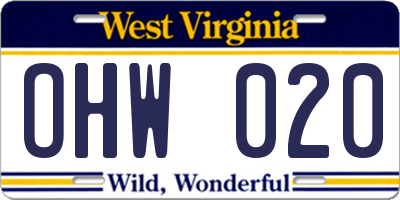 WV license plate OHW020
