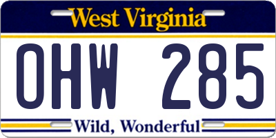 WV license plate OHW285