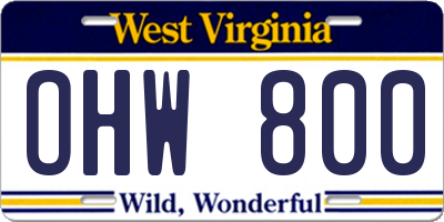 WV license plate OHW800