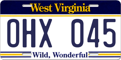 WV license plate OHX045