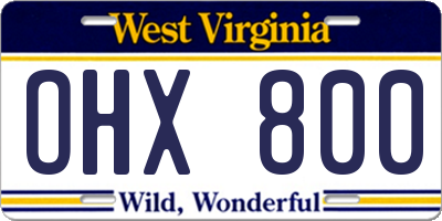 WV license plate OHX800