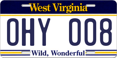 WV license plate OHY008
