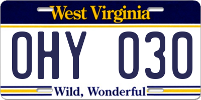 WV license plate OHY030