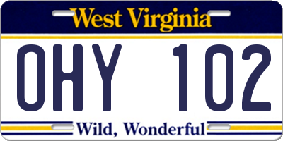 WV license plate OHY102