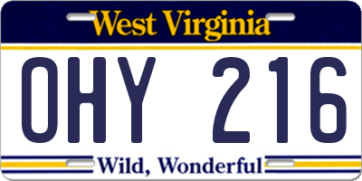 WV license plate OHY216