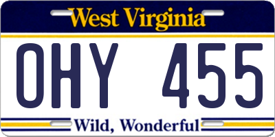WV license plate OHY455