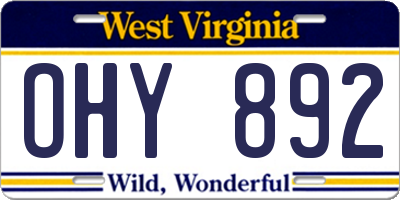 WV license plate OHY892