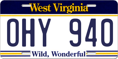 WV license plate OHY940