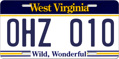 WV license plate OHZ010