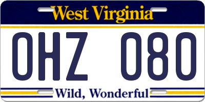 WV license plate OHZ080