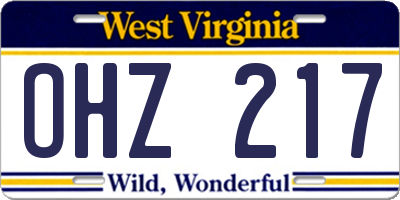 WV license plate OHZ217