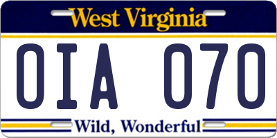 WV license plate OIA070