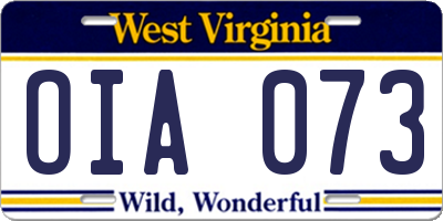 WV license plate OIA073