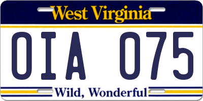 WV license plate OIA075