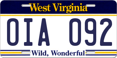 WV license plate OIA092