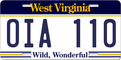 WV license plate OIA110
