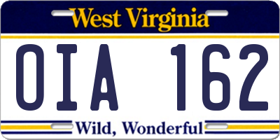 WV license plate OIA162