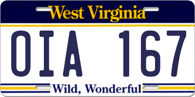 WV license plate OIA167