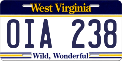 WV license plate OIA238