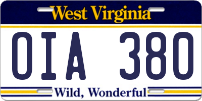 WV license plate OIA380