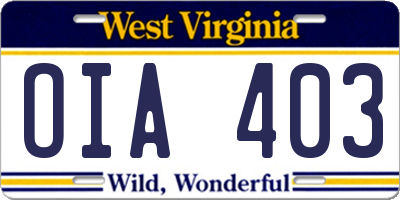 WV license plate OIA403