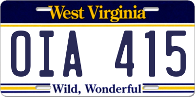 WV license plate OIA415