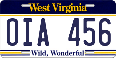 WV license plate OIA456