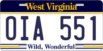WV license plate OIA551